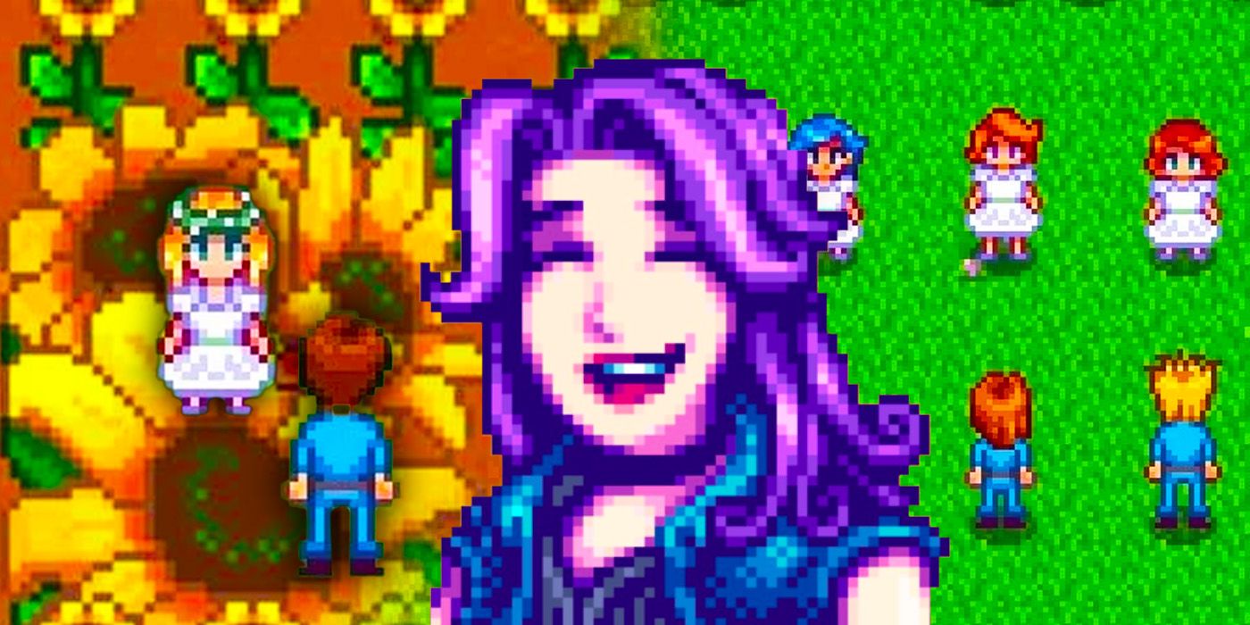 Stardew Valley villager happy with some flower dance and flowers.