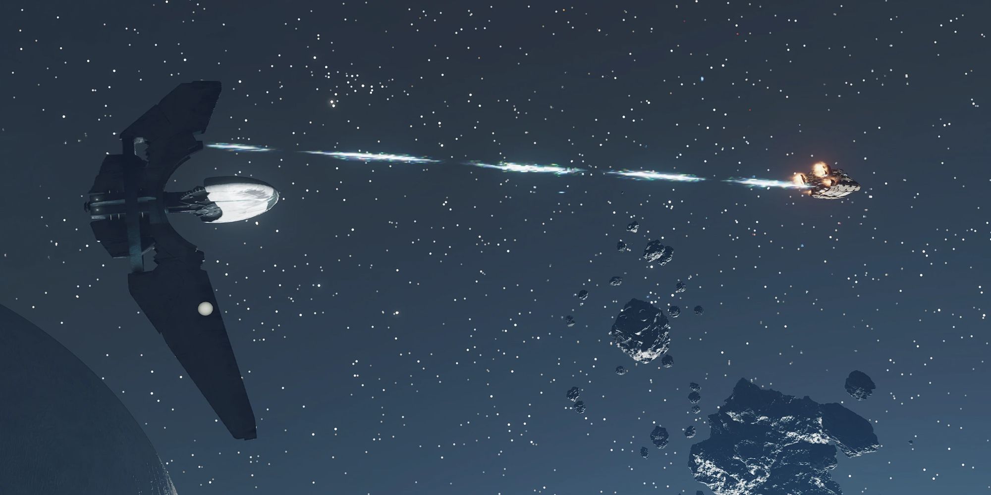Starfield Dark Universe - uma batalha entre duas naves no espaço