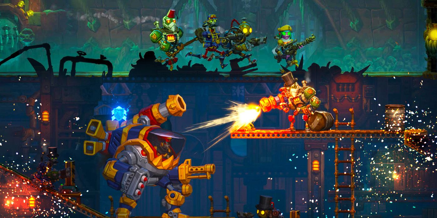 SteamWorld Heist 2 keyart showing characters fighting each other with guns.