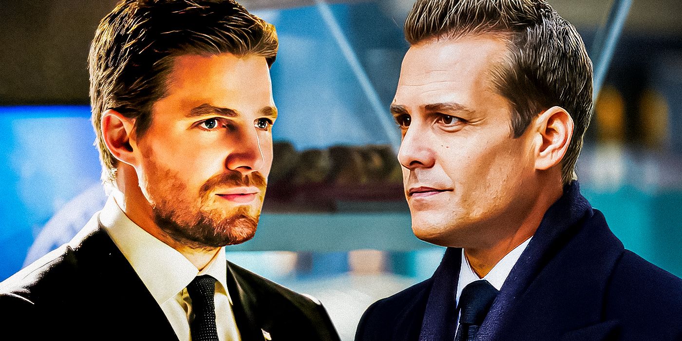 Stephen Amell as Oliver Queen in Arrow and Gabriel Macht as Harvey Specter in Suits