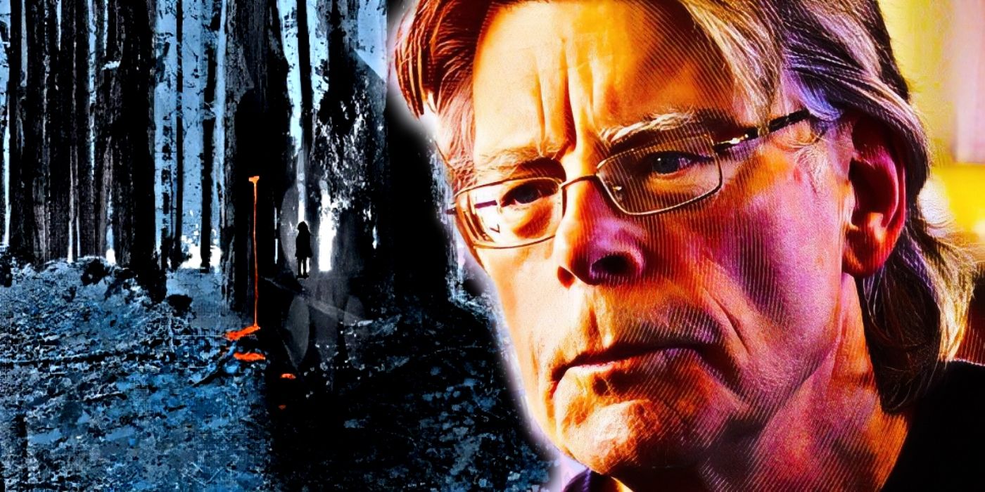 Stephen King with the cover of Wytches behind him.