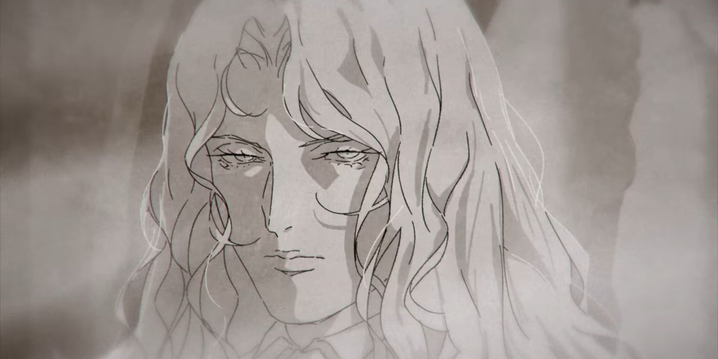 Storyboard de Alucard parecendo solene na 2ª temporada de Castlevania Nocturne.