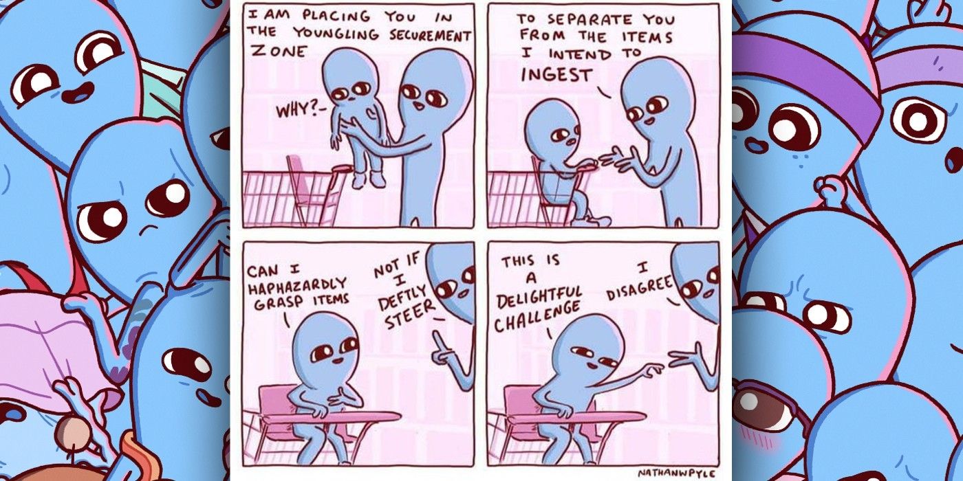 strange planet comic about shopping with kids