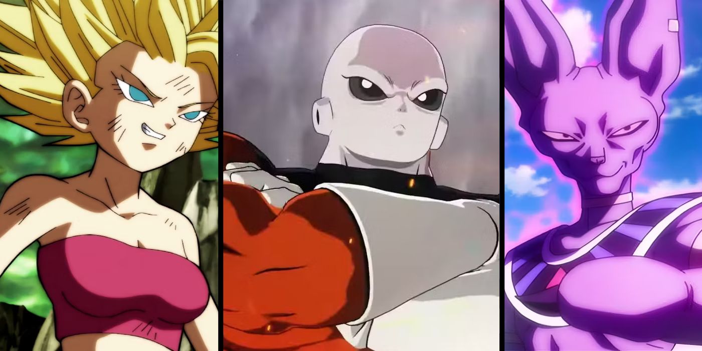 Strongest Dragon Ball Super Characters: (L to R: Caulifla, Jiren, Beerus)