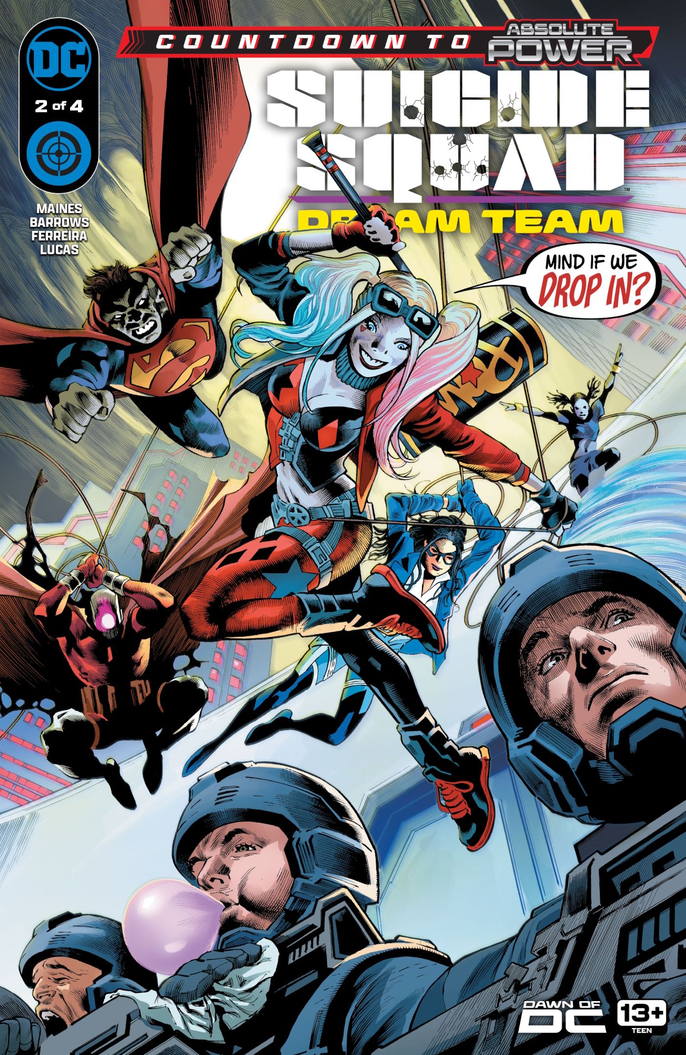 Capa principal do Esquadrão Suicida Dream Team 2: Harley Quinn e o Esquadrão Suicida aparecem em soldados.