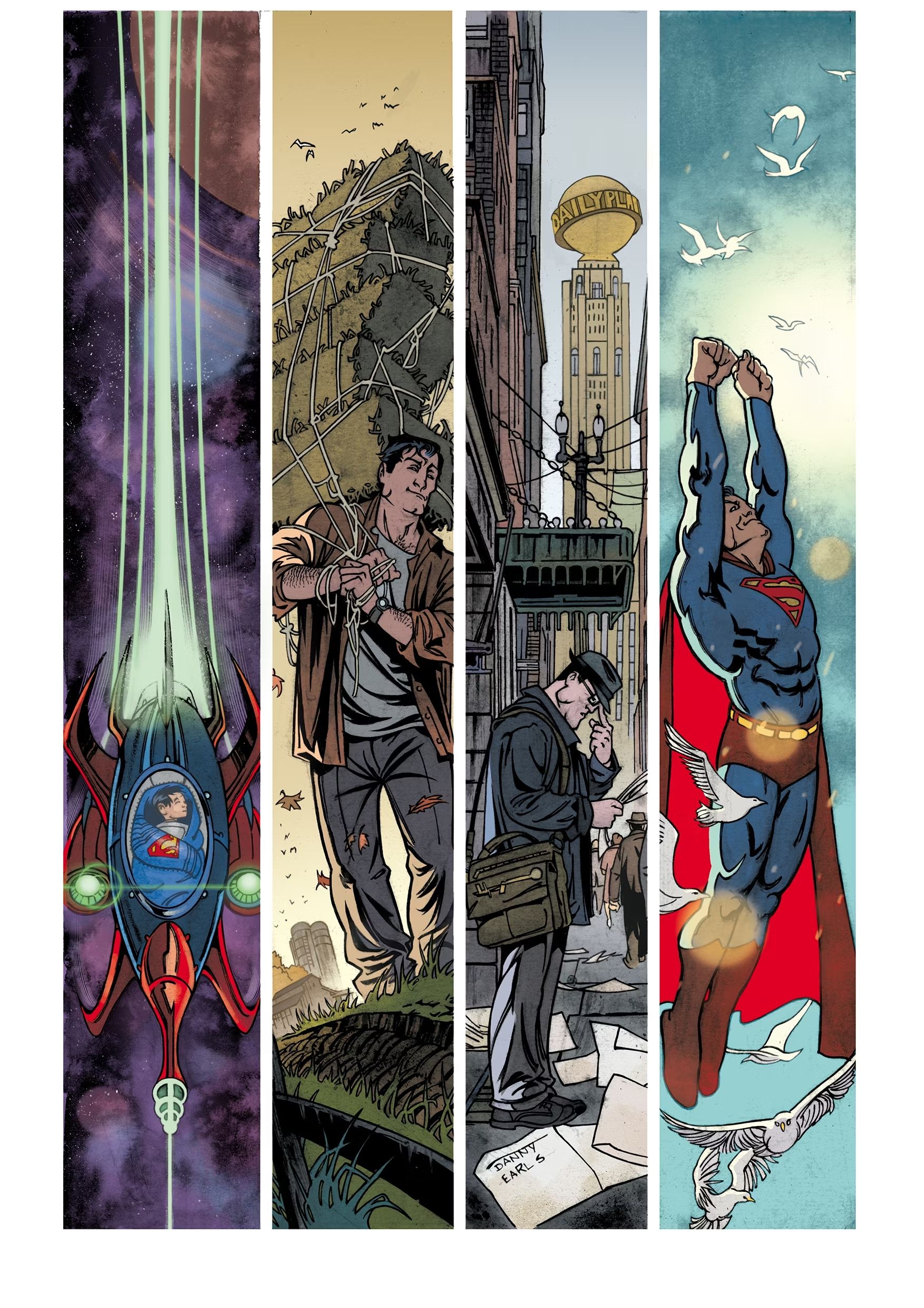 Painéis da história de origem de Danny Earls da capa do Superman 15
