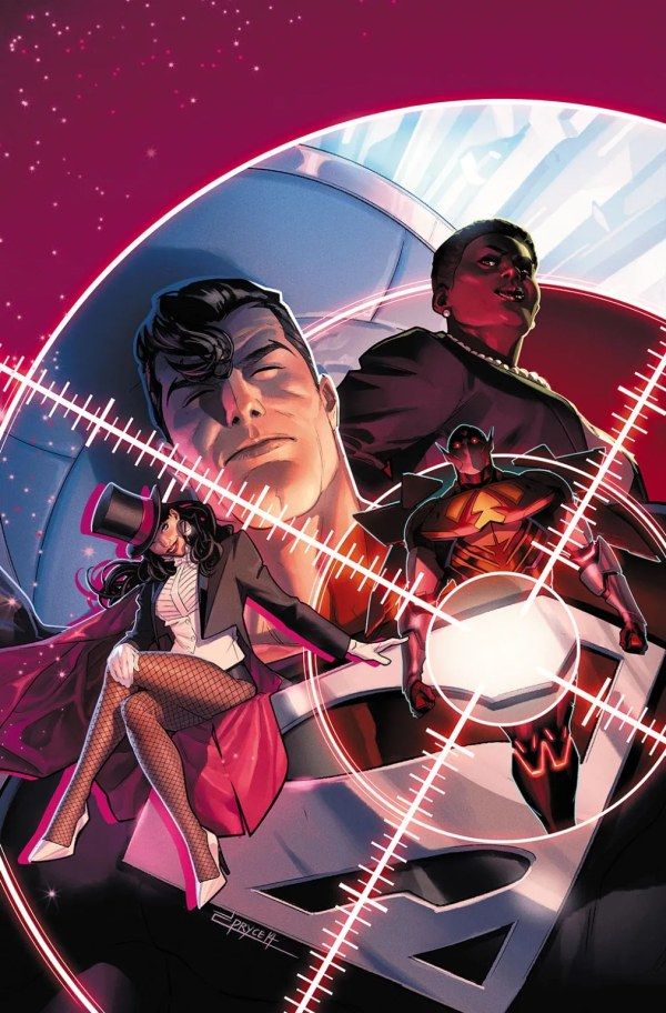 Superman #16 main cover featuring Zatanna, Amazo, and Amanda Waller