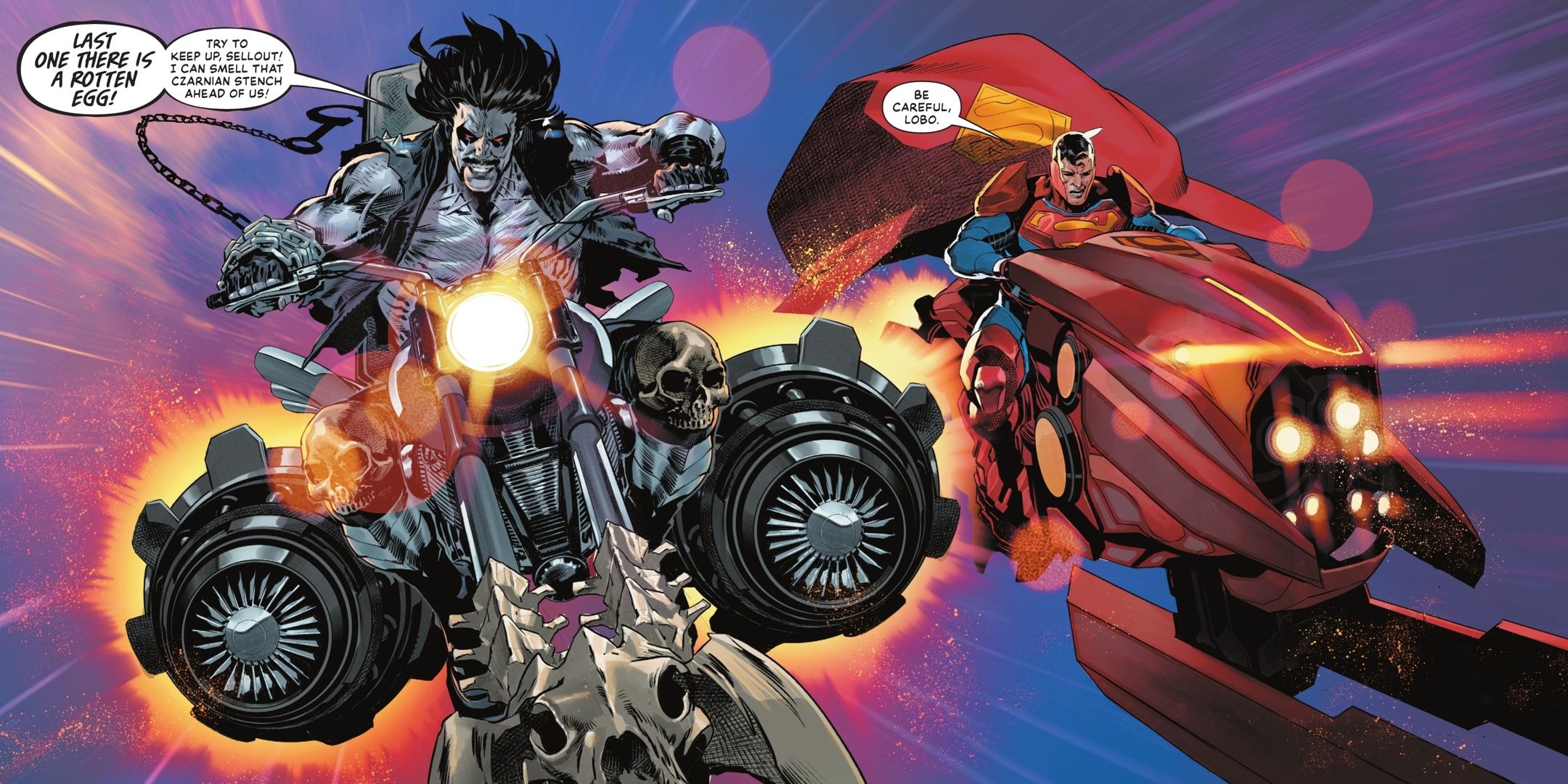 Superman and Lobo Riding Space Bikes Together DC