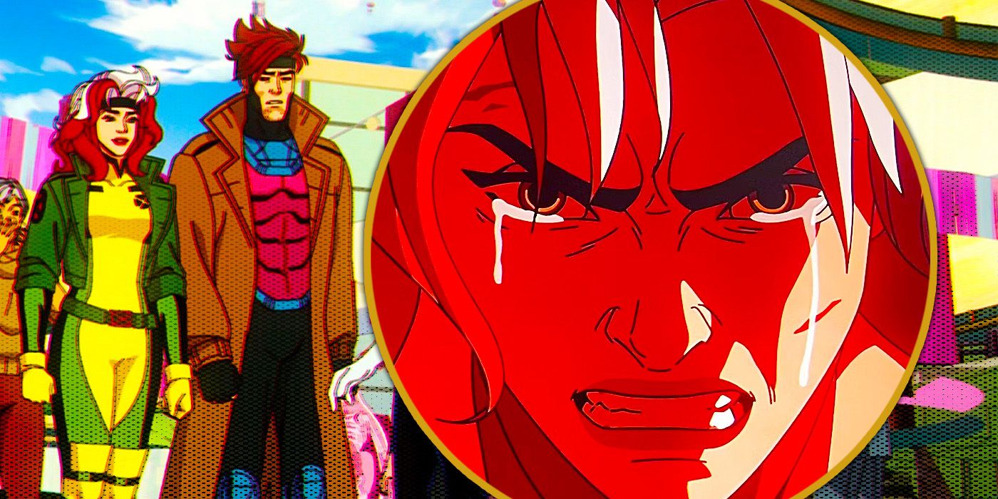 Rogue crying in X-Men 97 episode 5 and standing with Gambit in background