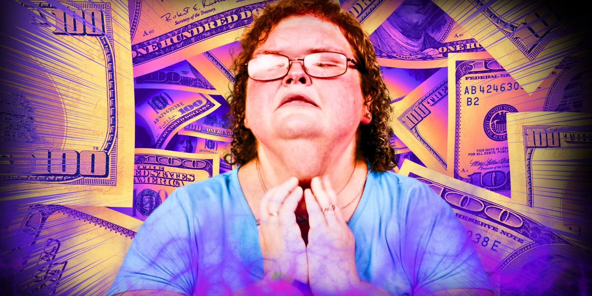 tammy slaton money montage 1000 lb sisters tammy looking upset with 100 dollar bills in the background