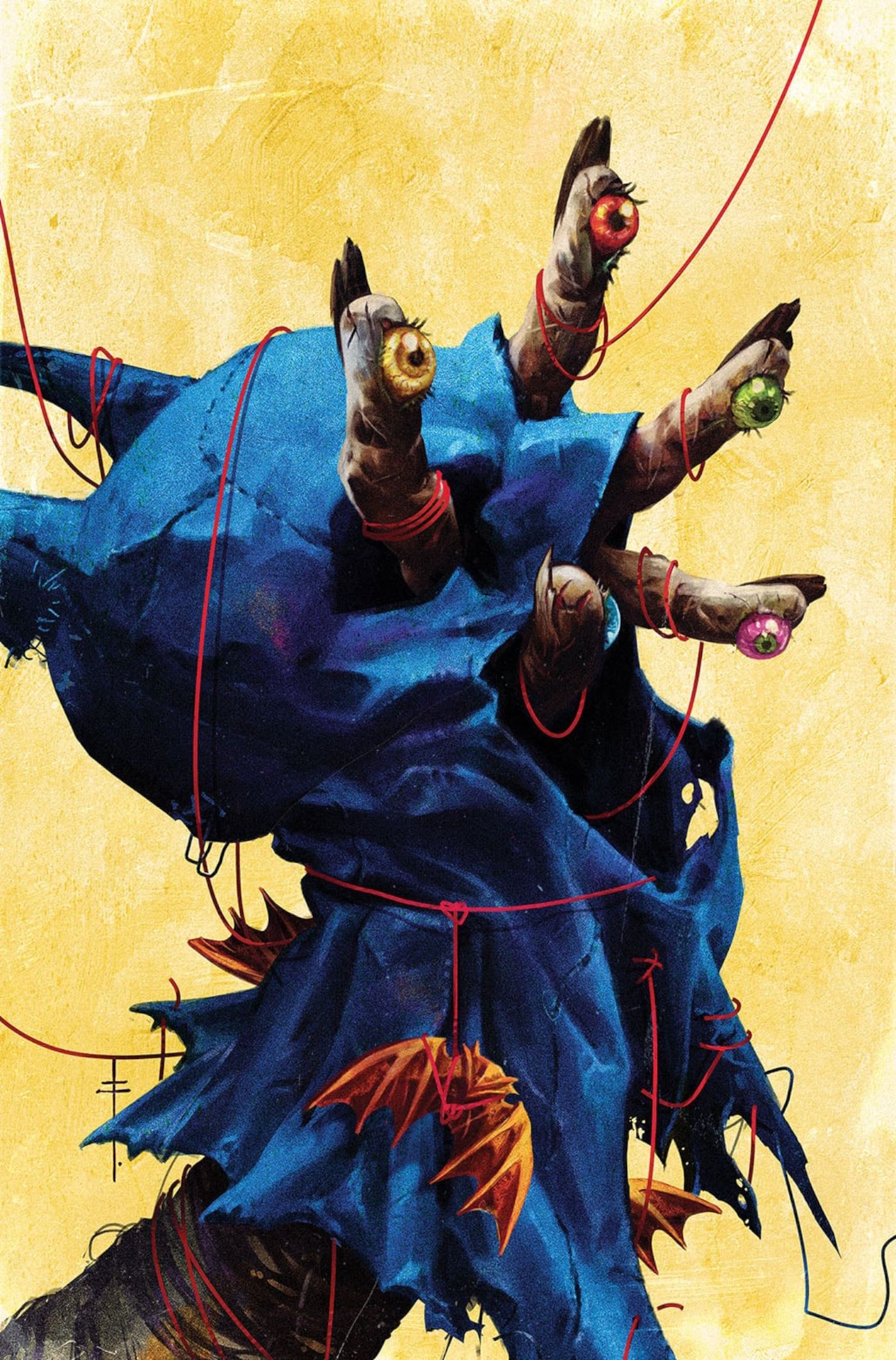 Detective Comics 1087 Capa variante de Fiumara: Ten-Eyed Man usa o capuz do Batman na mão.