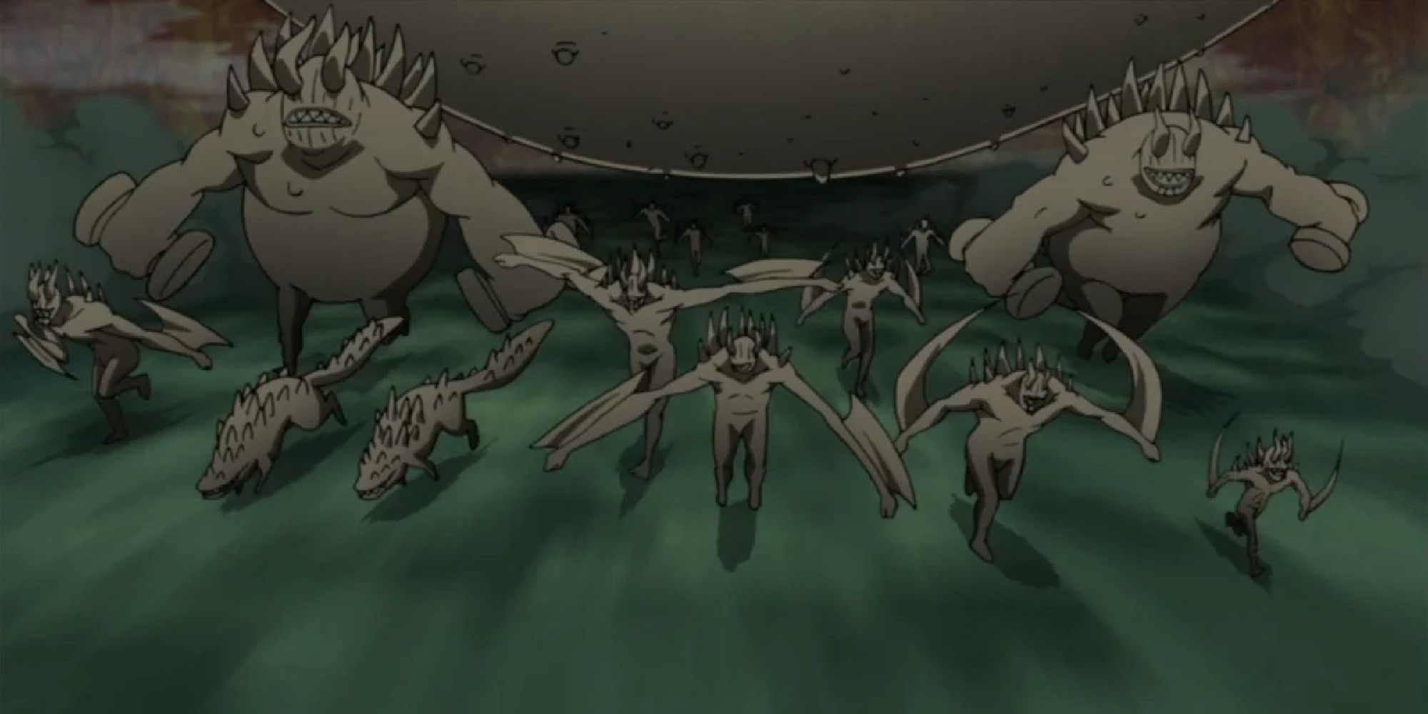 Bestas Dez Caudas de Naruto correndo para lutar contra as Forças Aliadas