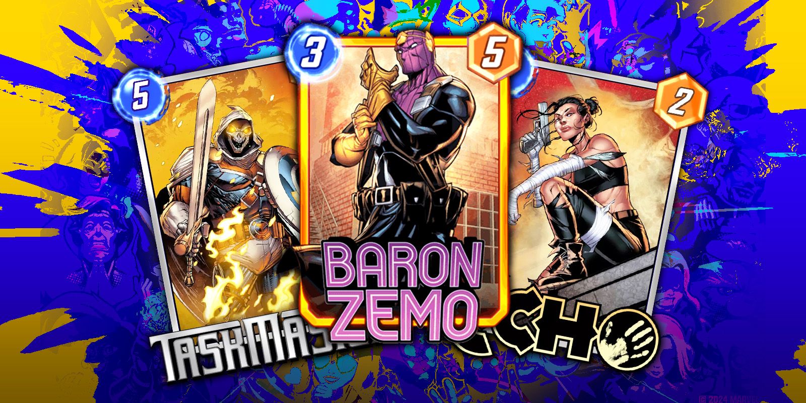 The Baron Zemo, Taskmaster, Echo cards from Marvel Snap 