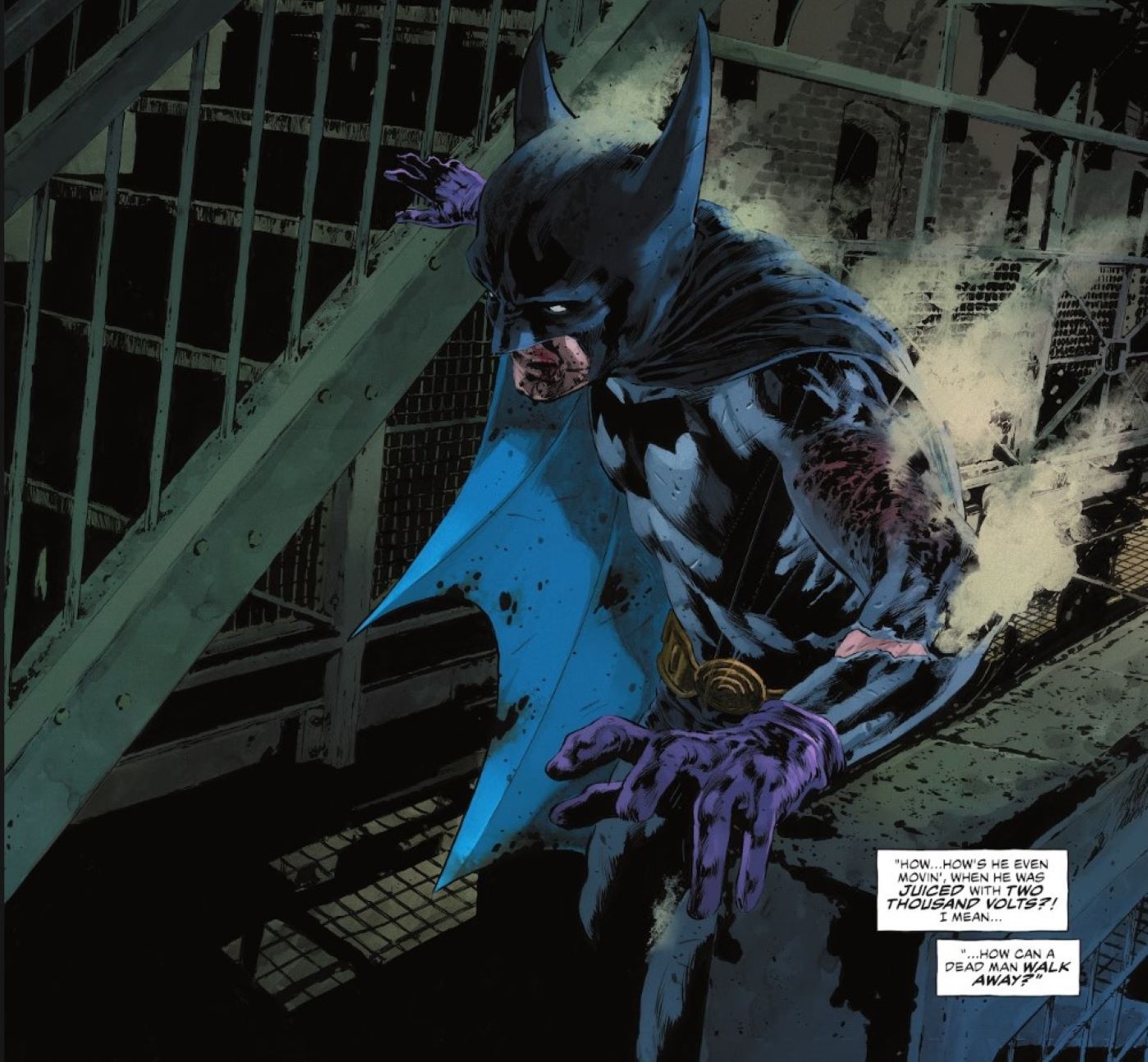 The Bat-Man First Knight #2 apresentando Batman quentinho da cadeira elétrica 