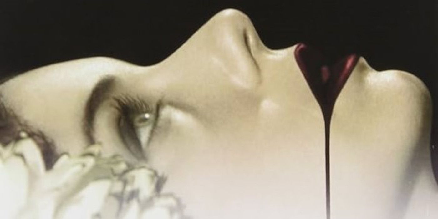 The cover of James Ellroy's The Black Dahlia shows a profile of a woman's face with blood dripping from her mouth.