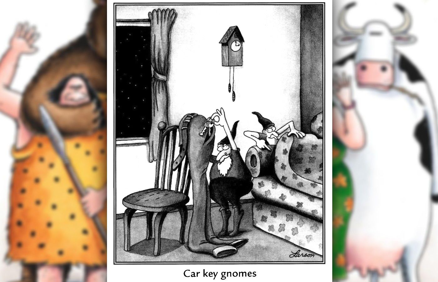 the far side comic depicting car key gnomes stealing your keys during the night