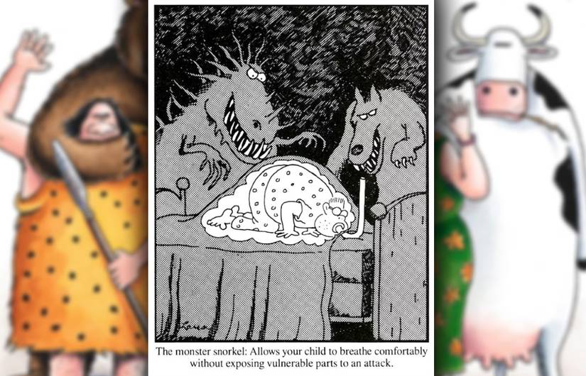 the far side comic where a kid hides from monsters using a snorkel