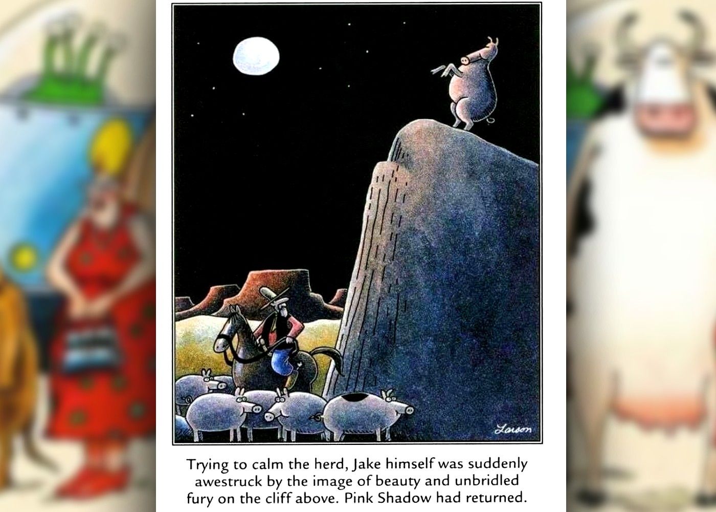 the far side comic where a pig is named pink shadow