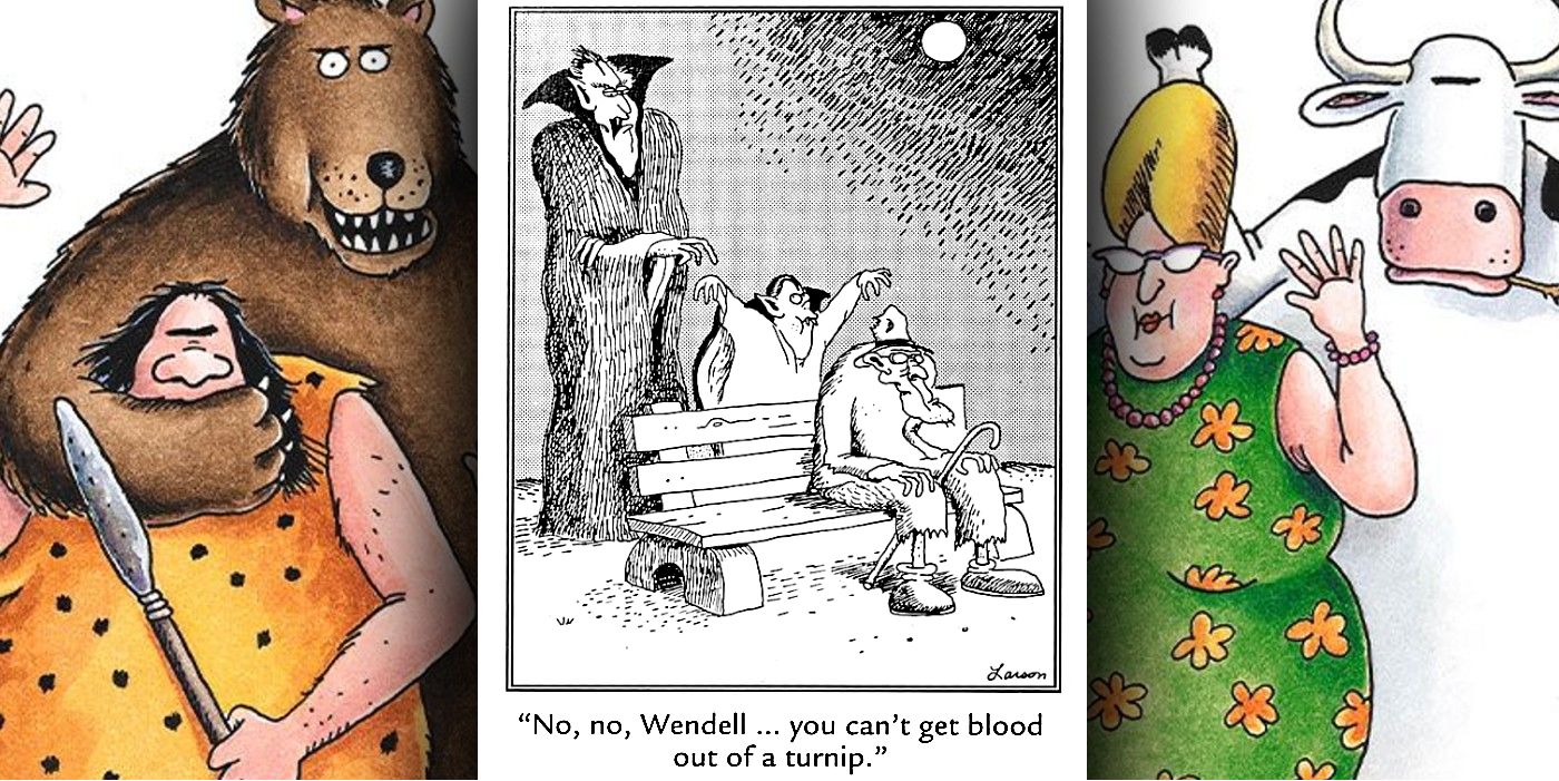 the far side comic where a vampire warns his son there&rsquo;s no blood in an old man
