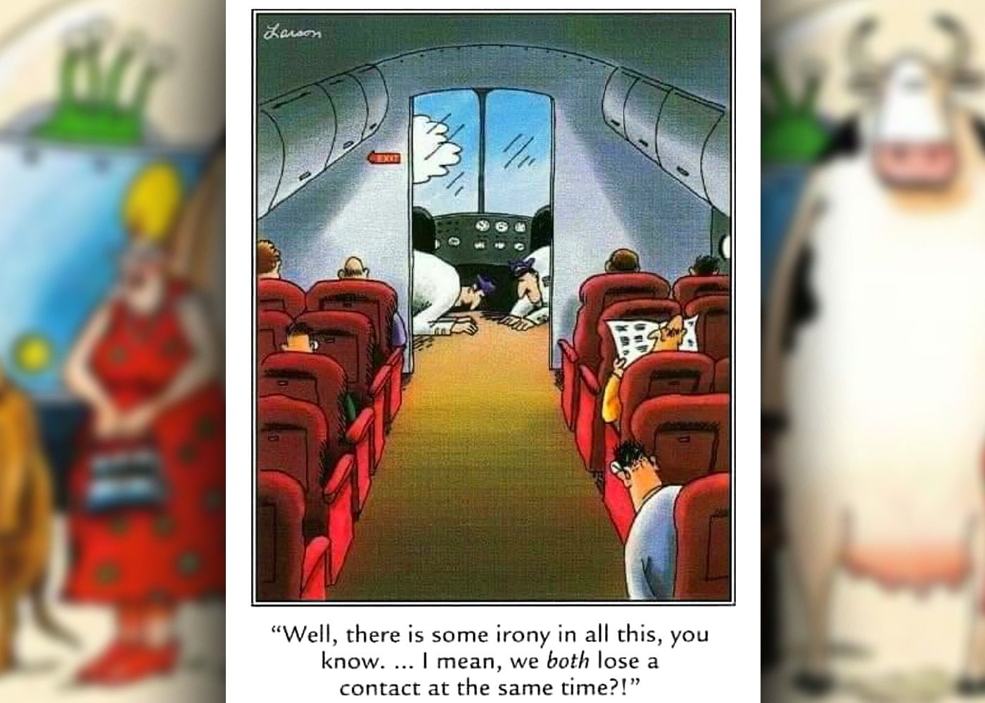 the far side comic where two pilots lose their contact lenses at the same time