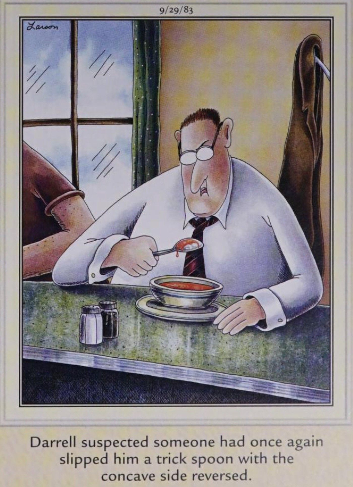 The Far Side, Darrel and the concave side of the spoon
