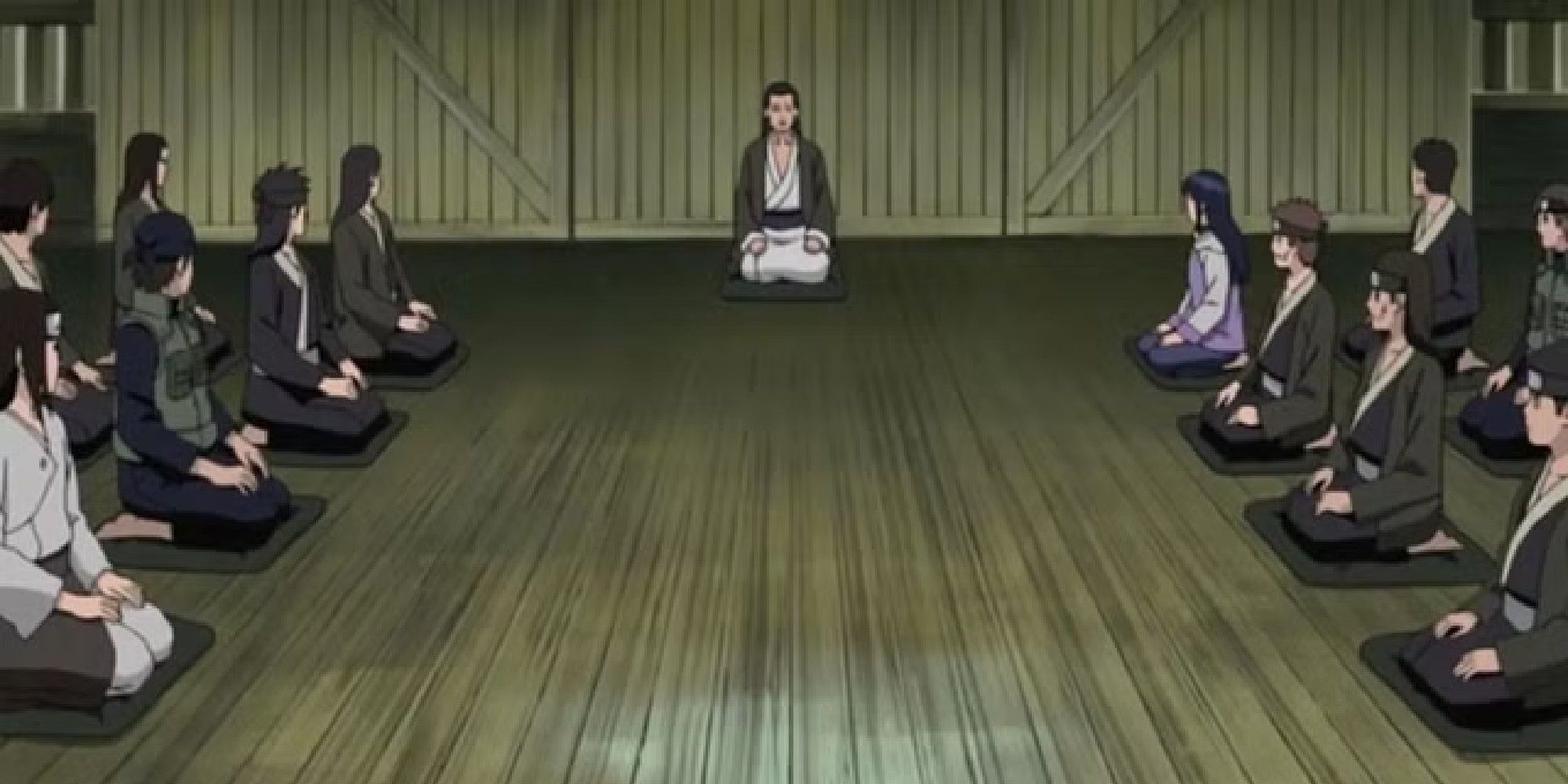 The Hyuga clan members sitting on the floor