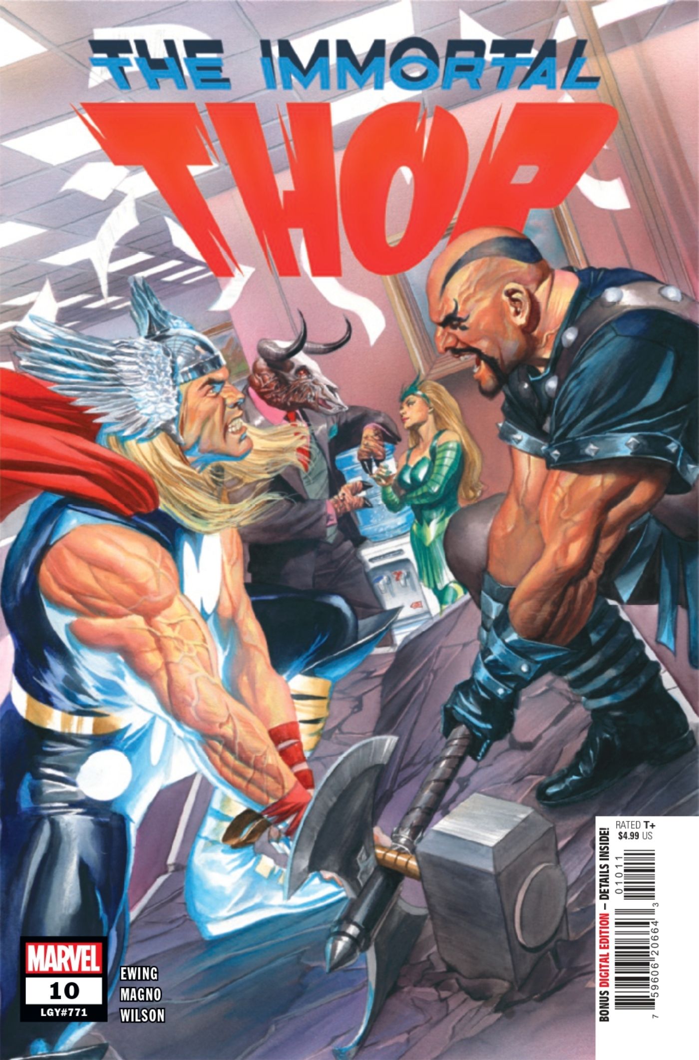 A capa do Immortal Thor #10 apresentando Thor lutando contra o Carrasco.