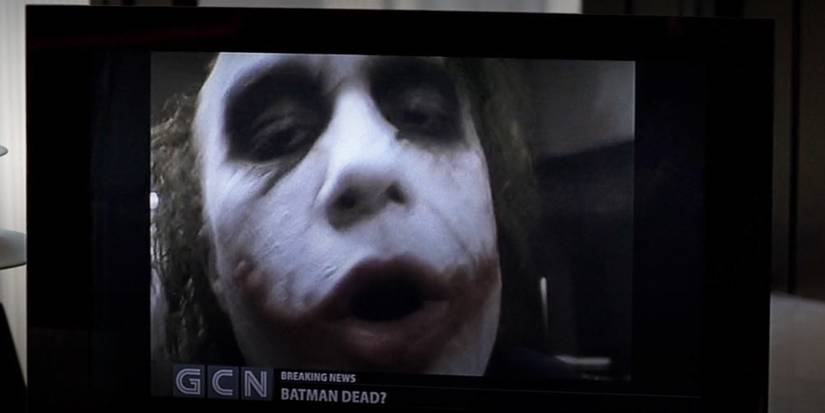 The joker speaks into a video camera in The Dark Knight