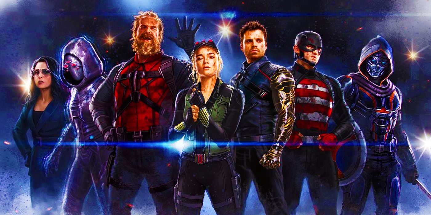The MCU's official Thunderbolts promo featuring the team members standing beside each other