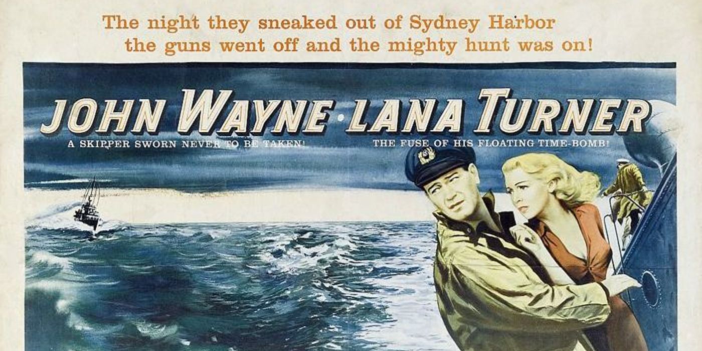 John Wayne i Lana Turner na plakacie The Sea Chase.