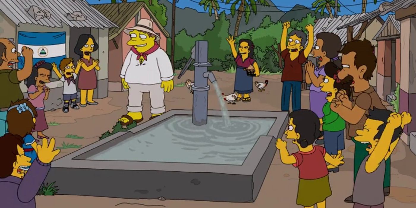 Barney abriu uma torneira na frente dos moradores em comemoração em Os Simpsons Cremains Of The Day