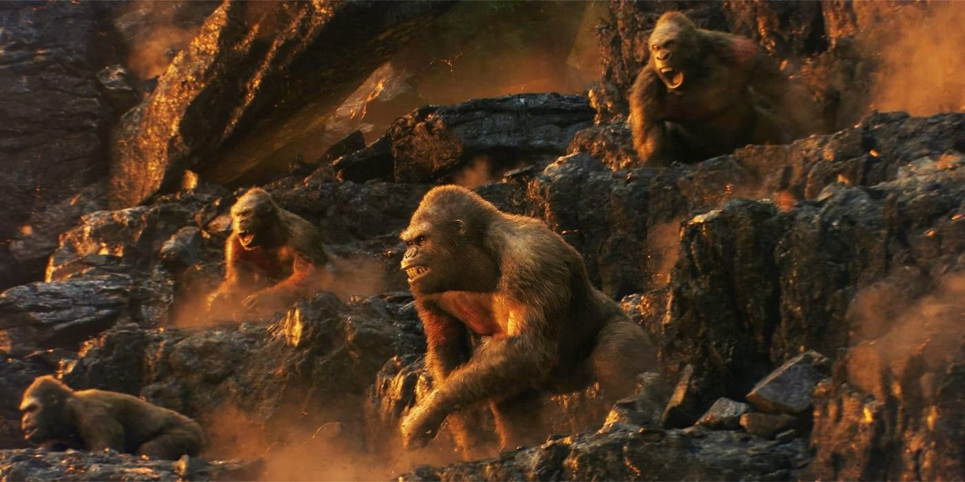 The Skar King's ape army yelling at Kong in Godzilla x Kong