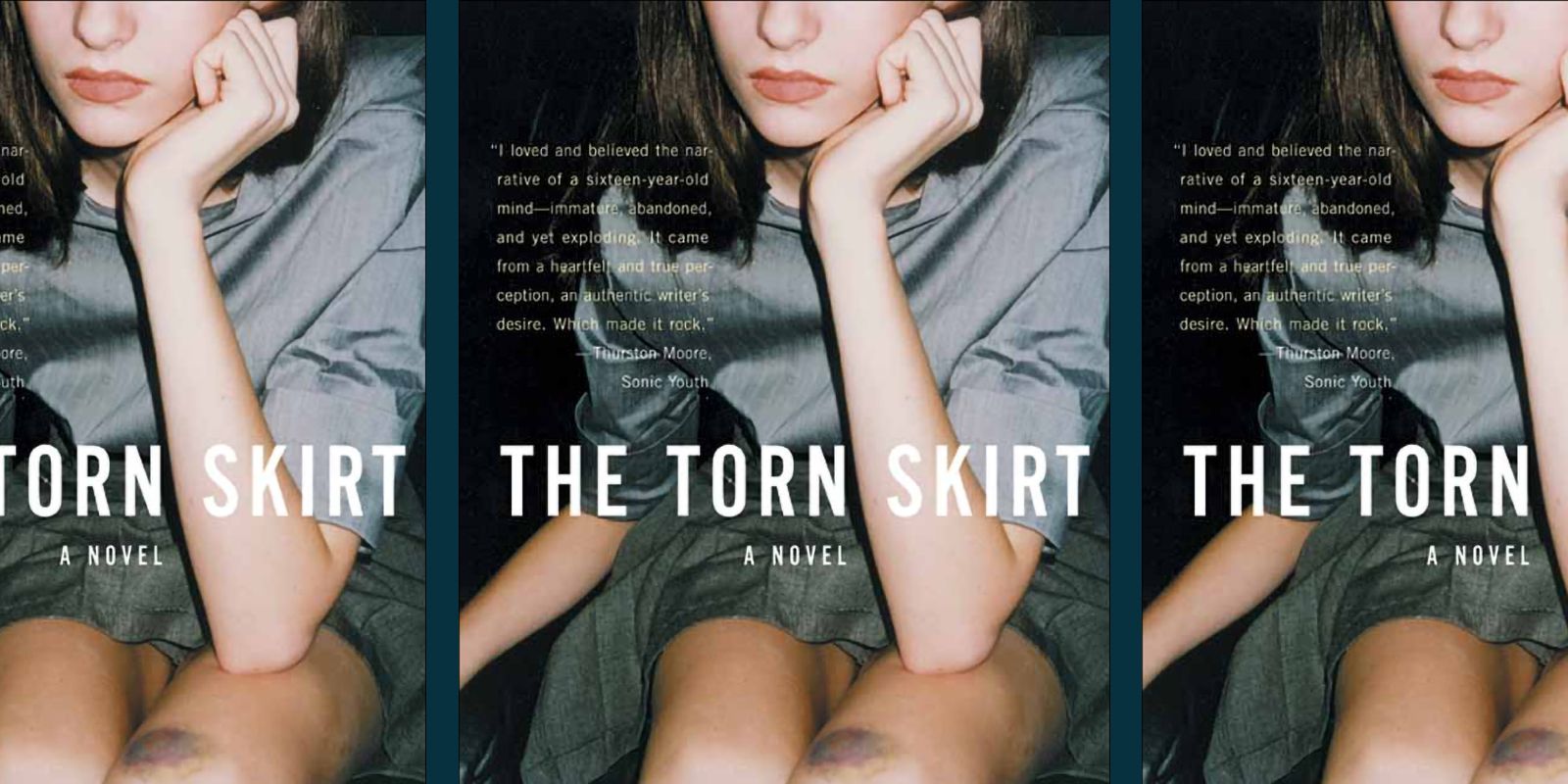 The cover of The Torn Skirt by Rebecca Godfrey is repeated three times.