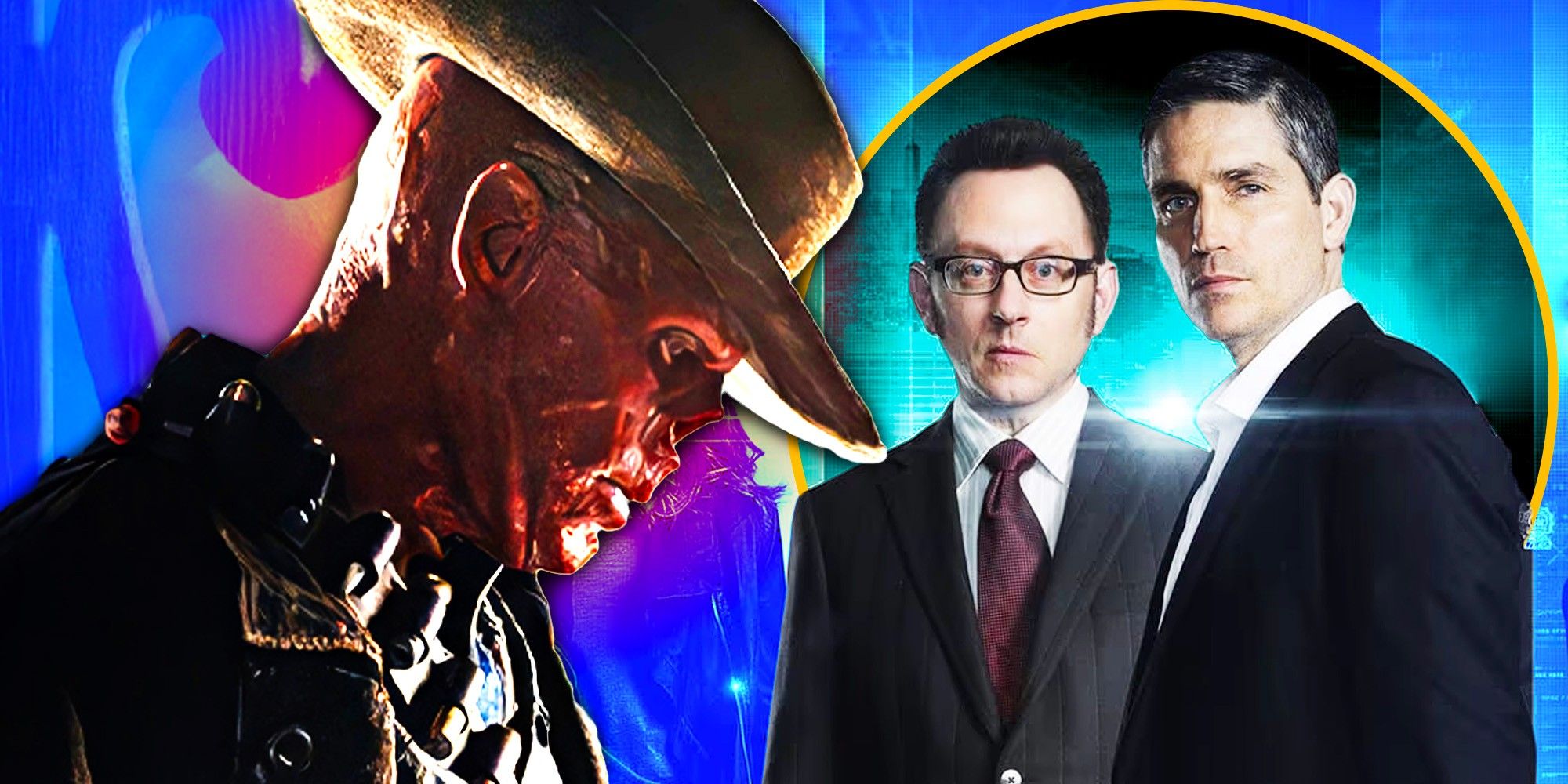 The Ghoul from Fallout and Michael Emerson and Jim Caviezel from Person of Interest