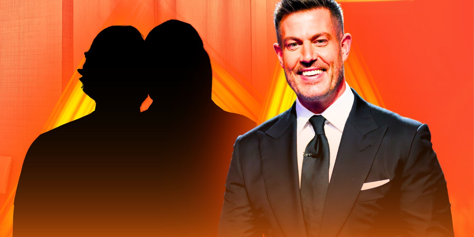 Bachelor host Jesse Palmer, with silhouette of a couple