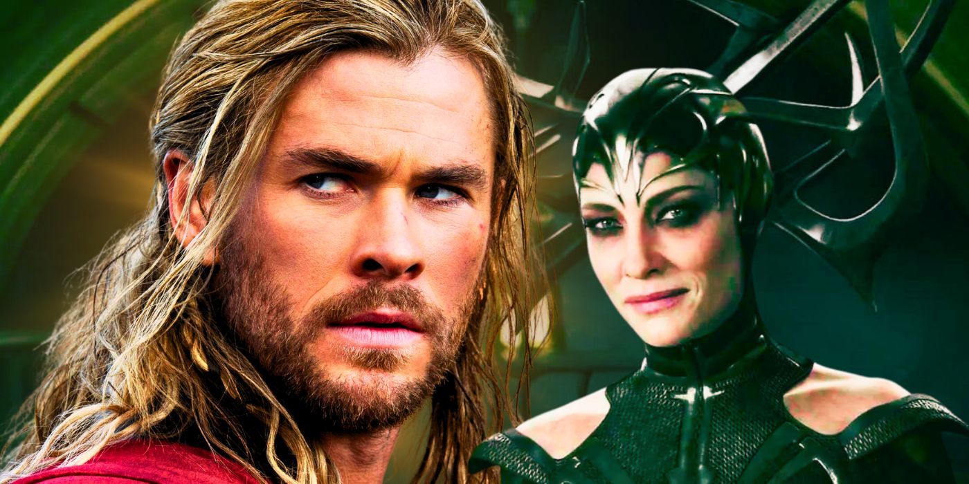 Custom image of Thor looking serious and Hela smirking in the MCU