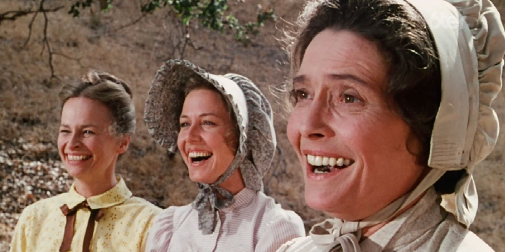 Três mulheres sorrindo no episódio Little House on the Prairie Remember Me