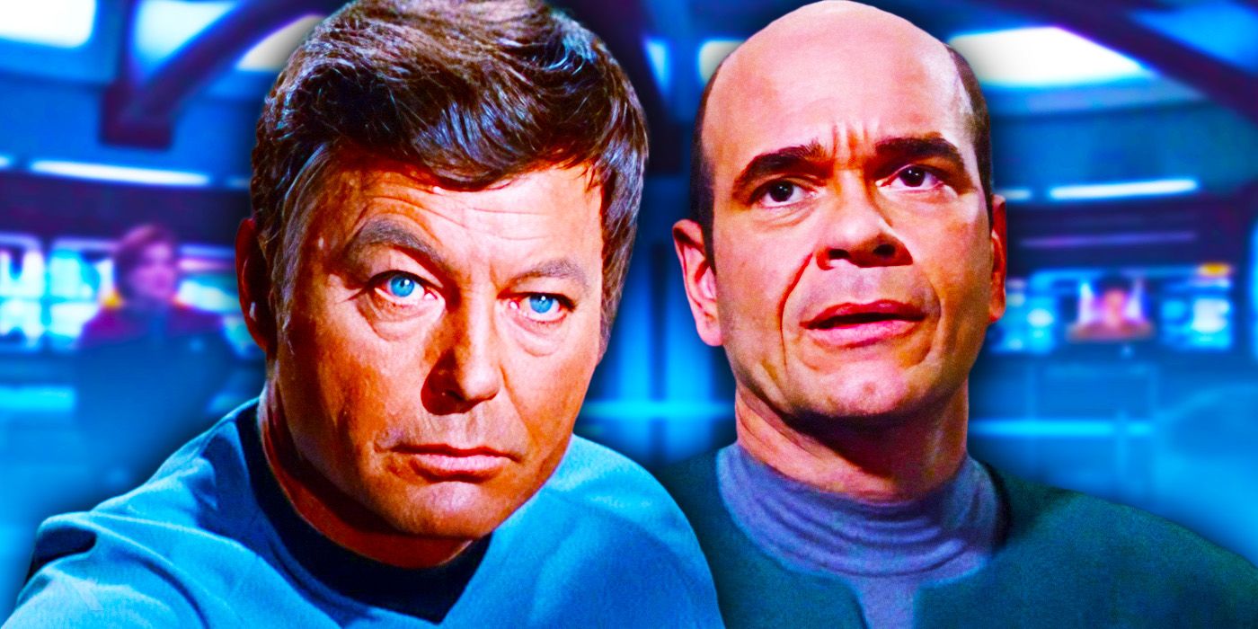 Star Trek Voyager & The Original Series. DeForest Kelley as Dr Leonard Bones McCoy & Robert Picardo as EMH The Doctor.