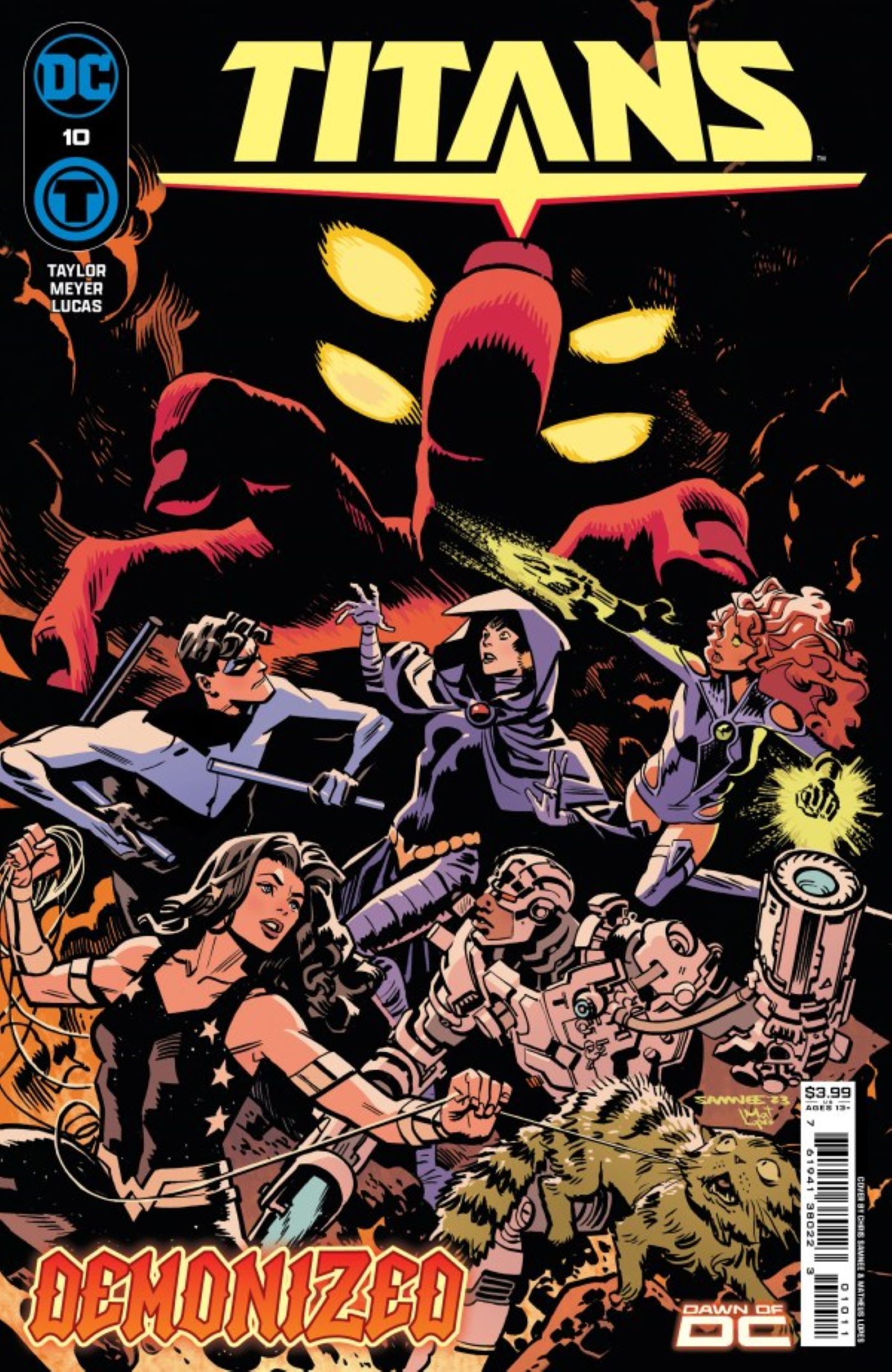 Titans #10 cover featuring Trigon Nightwing starfire raven donna troy cyborg beast boy