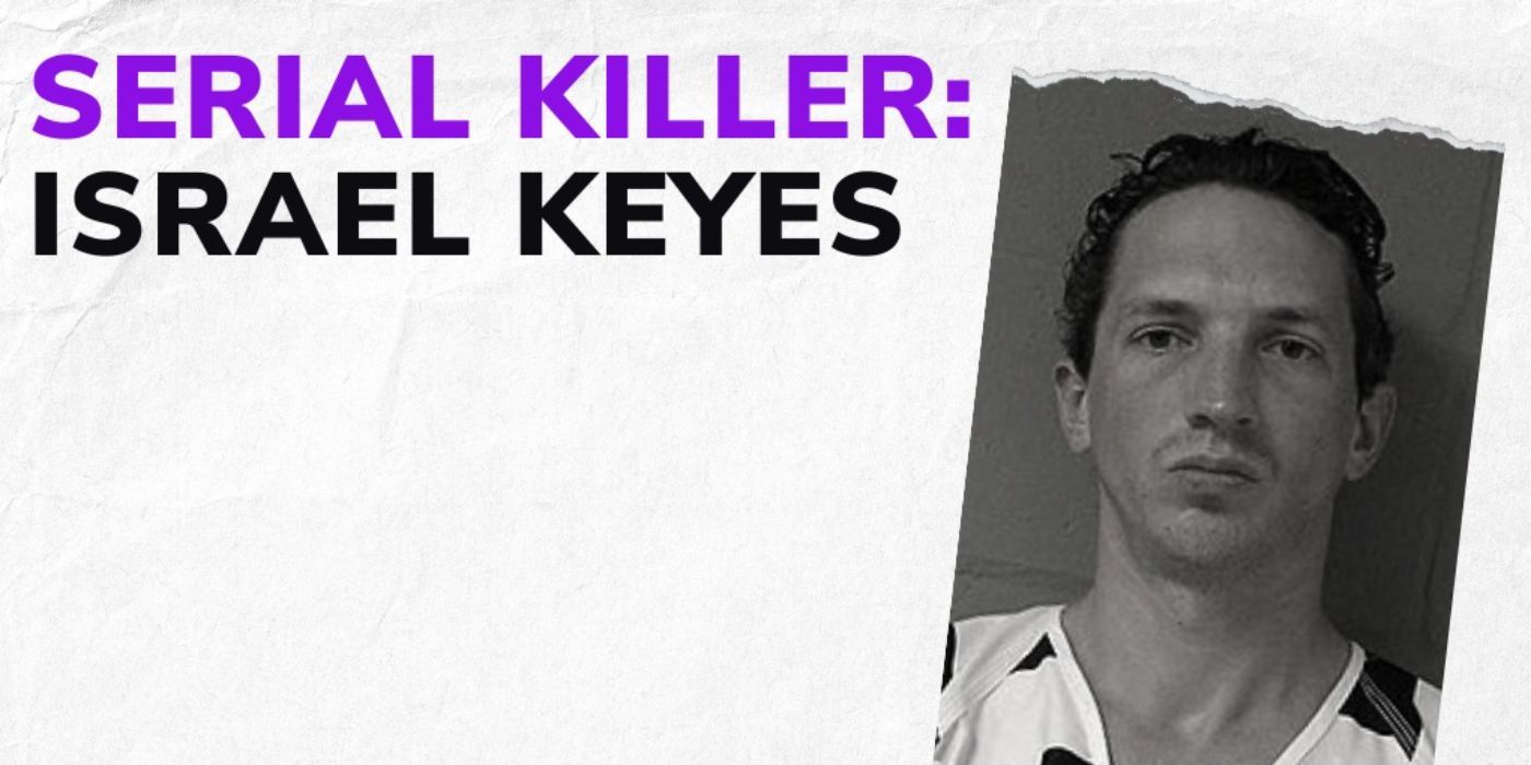 Title card for the Crime Junkie podcast episode Serial Killer Israel Keyes with an image of Keyes.