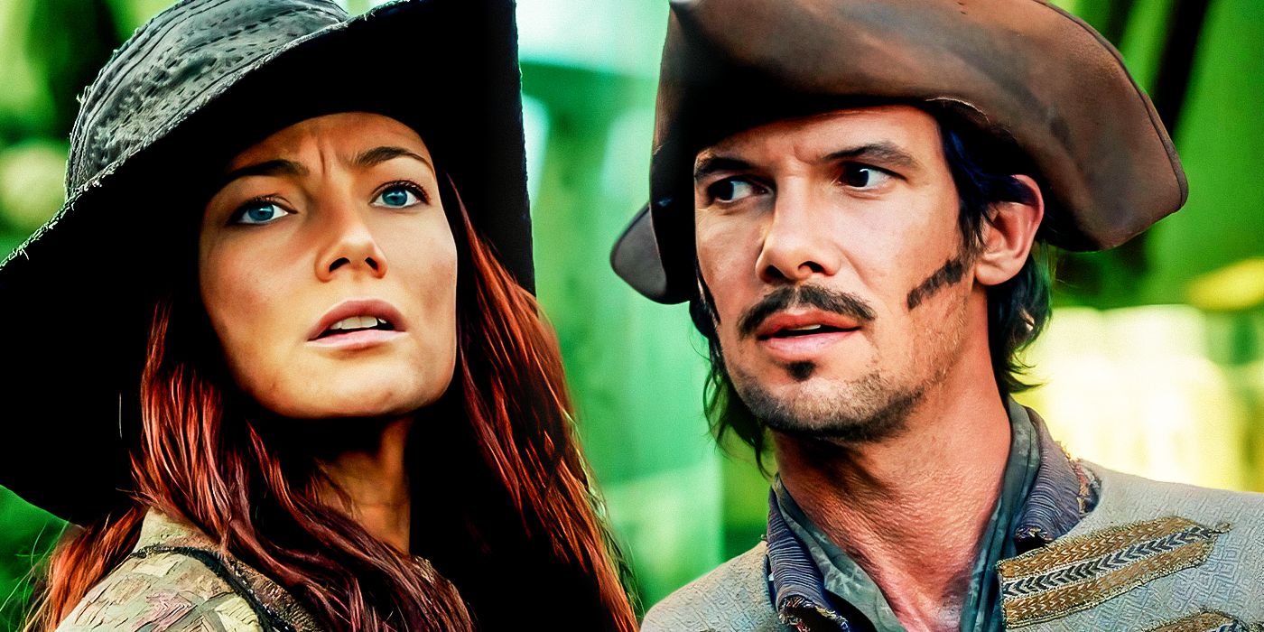 Toby Schmitz and Anne Bonny wearing hats as Jack and Anne in Black Sails (2014-2017)