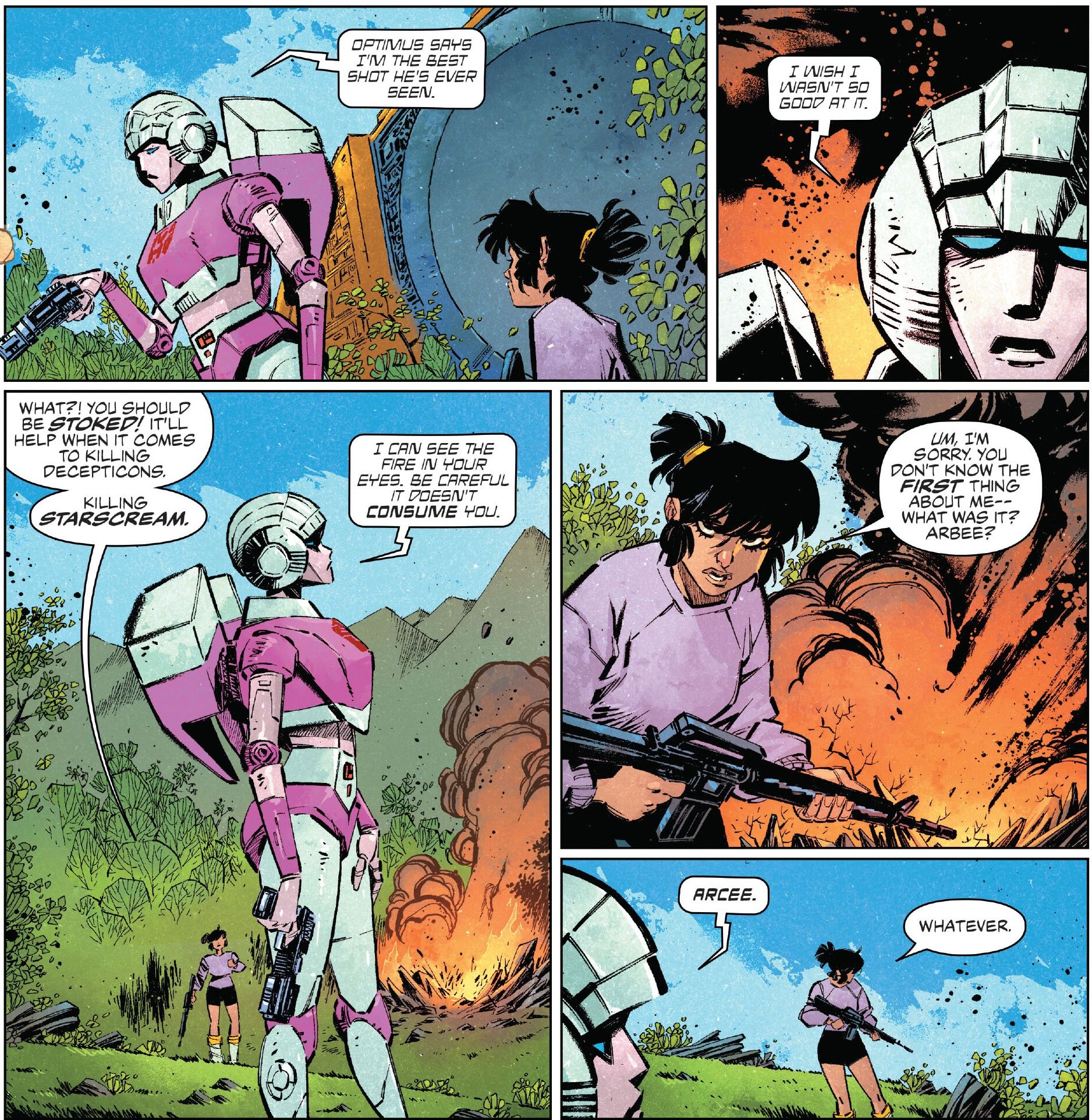 Transformers #7 Arcee tells Carly about Optimus Prime