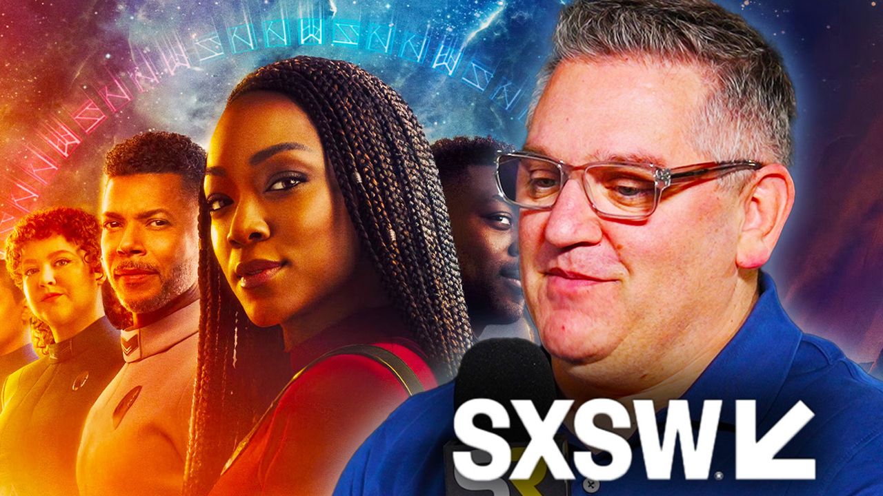 Edited image of Trevor Roth with Star Trek: Discovery background during SXSW interview