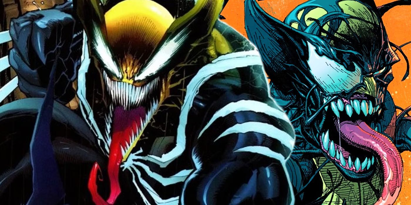 Venomized Wolverine with claws out ready to fight and another snarling as they transform next to him