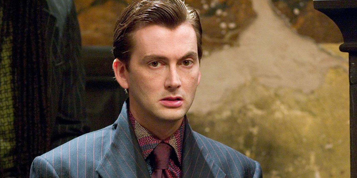 David Tennant como Barty Crouch Jr. no tribunal em Harry Potter e o Cálice de Fogo