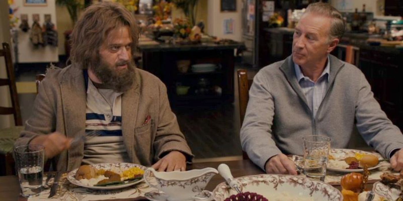 Allen Covert as Otto and Geoff Pierson as Ted at the dinner table in Jack and Jill