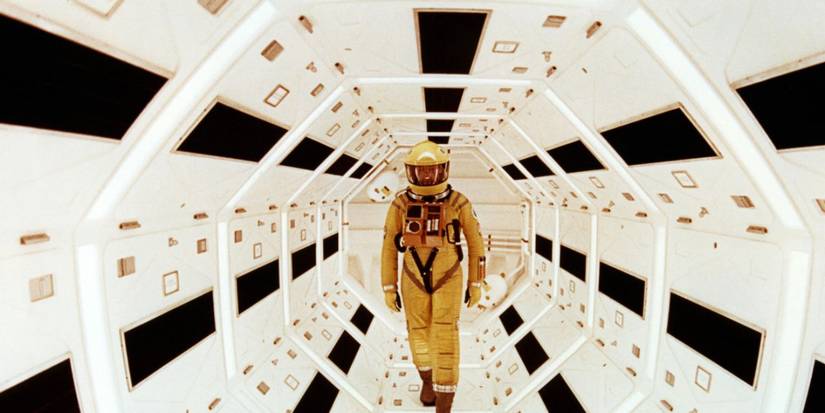 Dr Frank Poole wearing a yellow astronaut suit in 2001: A Space Odyssey (1968)
