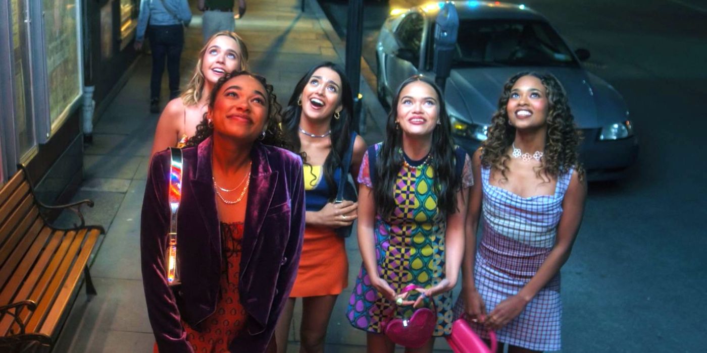 The girls in Pretty Little Liars Summer School Season 2 smiling up at the sky