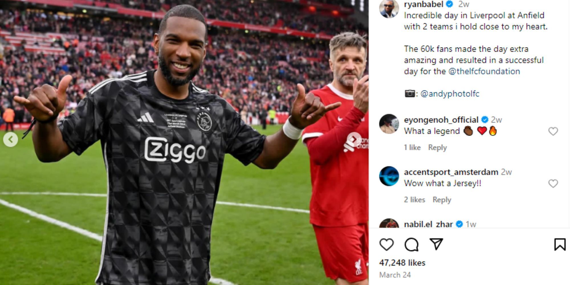 Love Undercover Ryan Babel sorri e comemora após um jogo de futebol