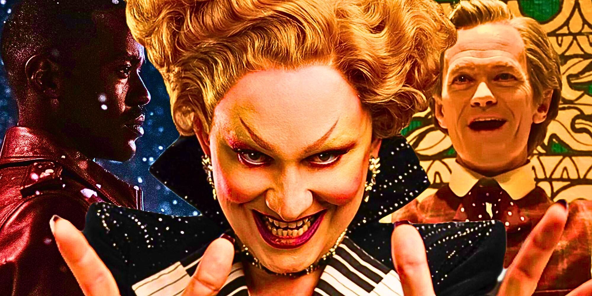 A custom image of Jinkx Monsoon in Doctor Who against a backdrop of Ncuti Gatwa's Fifteenth Doctor and Neil Patrick Harris as The Toymaker